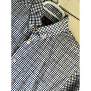UNTUCKit Masseto-WF Slim Fit Wrinkle Free Gingham Shirt Mens Medium Blue Brown